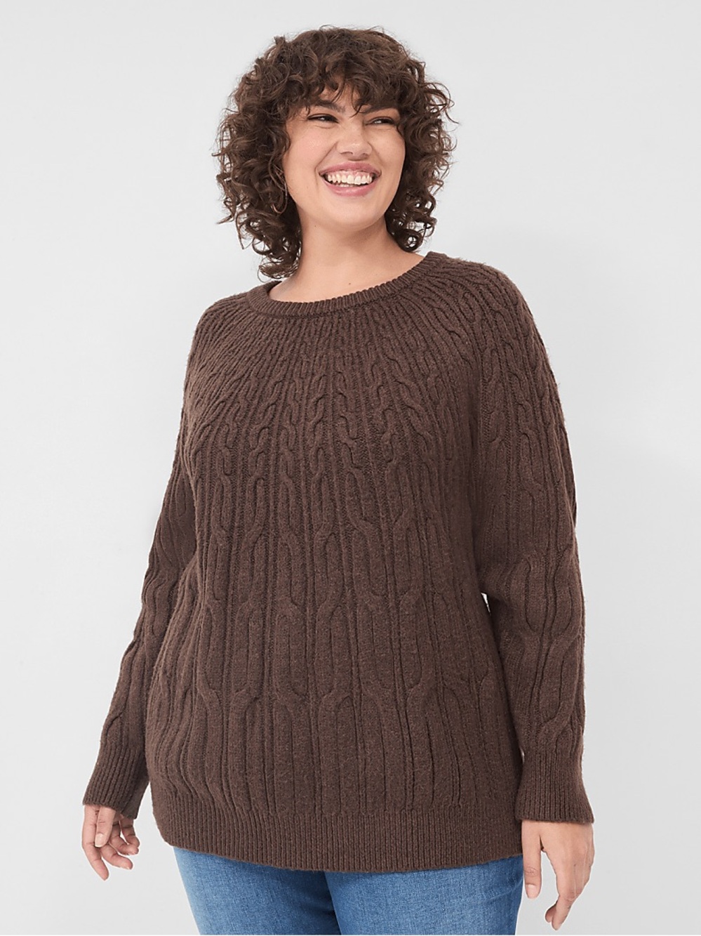New Lane Bryant Crew Neck Cable Knit Sweater Size 18/20 Brown